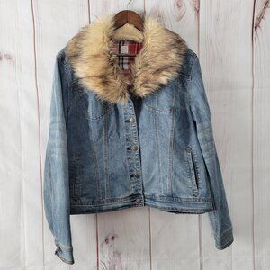 Westport 1962 W62 Denim Jean Jacket w/ removable faux fur collar trim, Women’s L
